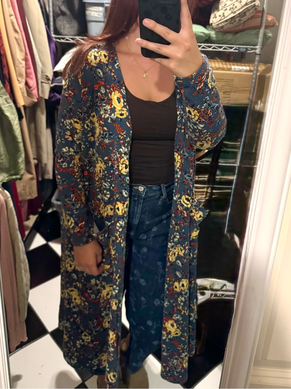 LuLaRoe Sarah Cardigan – Size Large | Blue Floral Duster